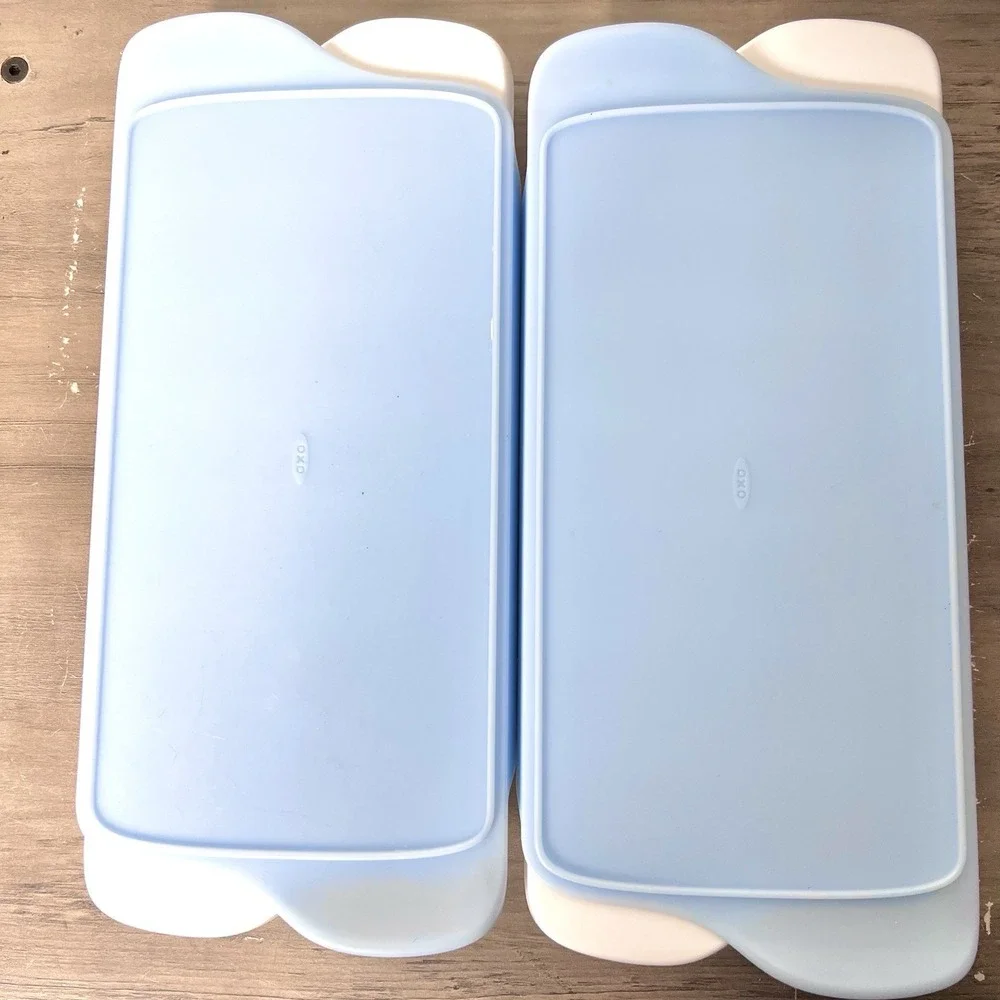 OXO GOOD GRIPS Covered Ice‎ Cube Trays 2 Pack No Spill Blue Lids Excellent Cond,